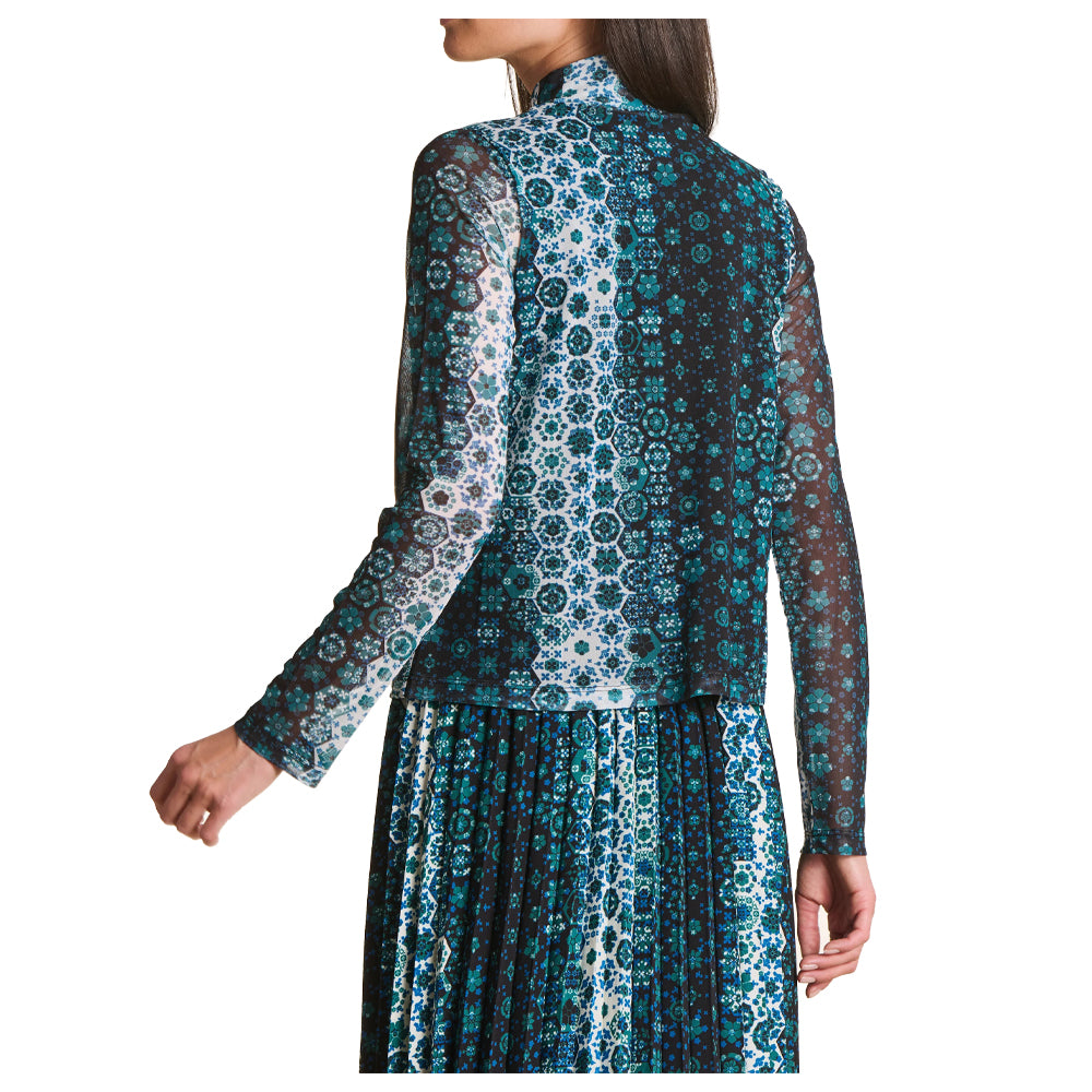 LA FEE MARABOUTEE t-shirt donna tulle stampato blu/azzurro collo lupetto EZRA-G