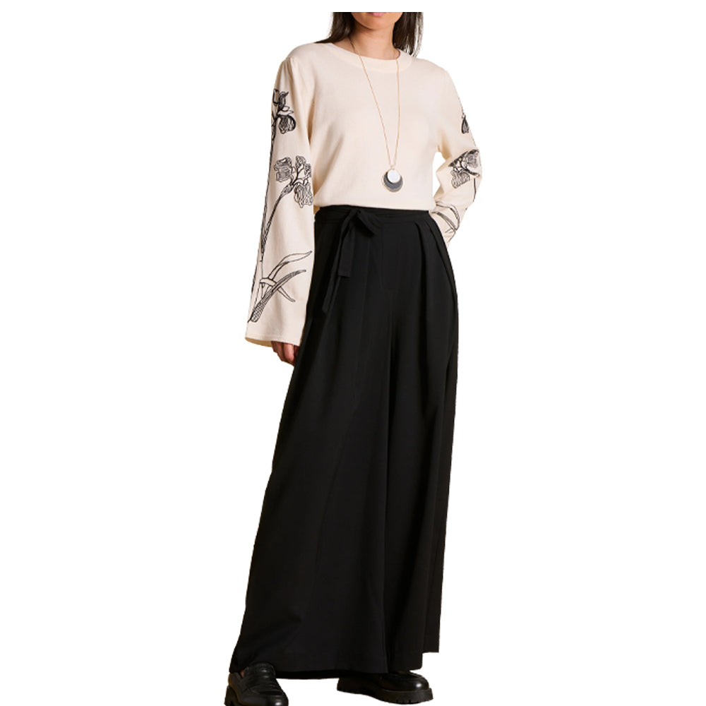 LA FEE MARABOUTEE pantalone donna nero ampio vita alta ESPO-C