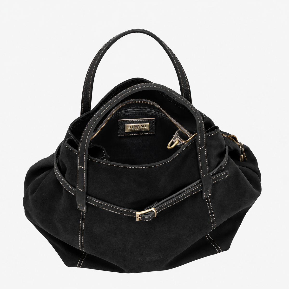 RIPANI IRIS 1391ON Borsa a Mano L Nera in Pelle Scamosciata Made in Italy