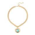 SODINI Collana Corta Ribera Turchese e Oro con Pendente a Cupola e Cristallo