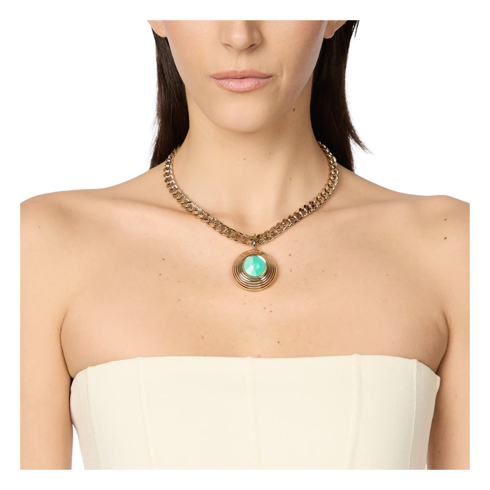 SODINI Collana Corta Ribera Turchese e Oro con Pendente a Cupola e Cristallo
