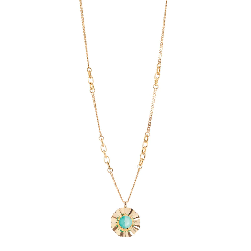 SODINI Collana Lunga Ribera Turchese e Oro con Pendente a Fiore