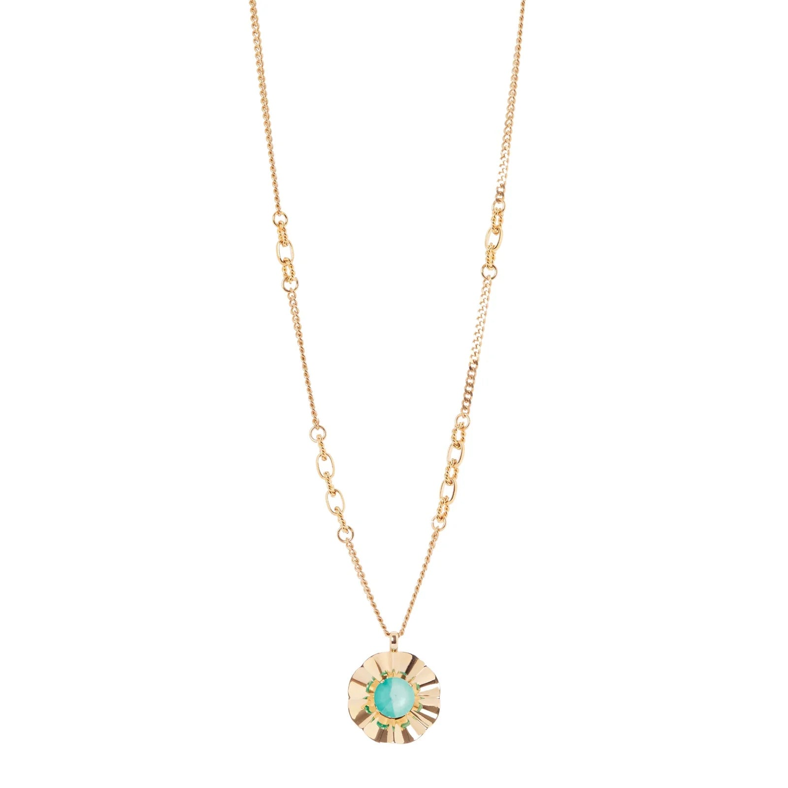 SODINI Collana Lunga Ribera Turchese e Oro con Pendente a Fiore
