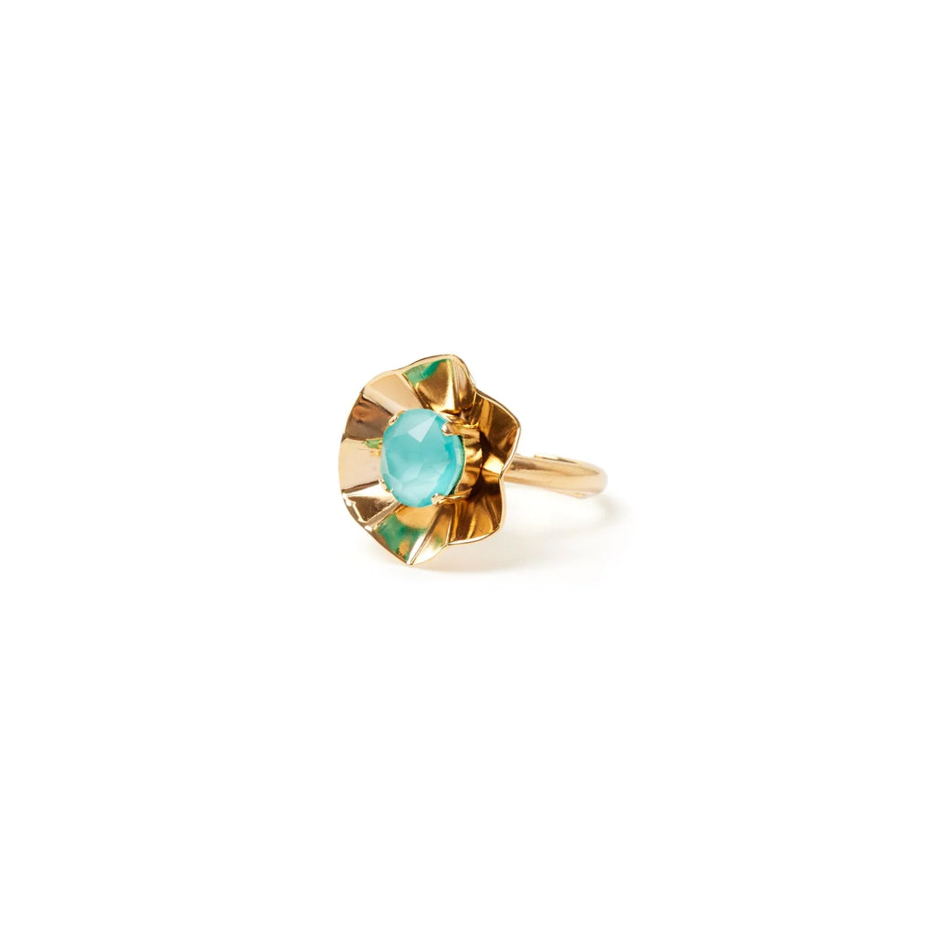 SODINI Anello Regolabile Ribera Turchese e Oro con Piccolo Fiore e Cristallo