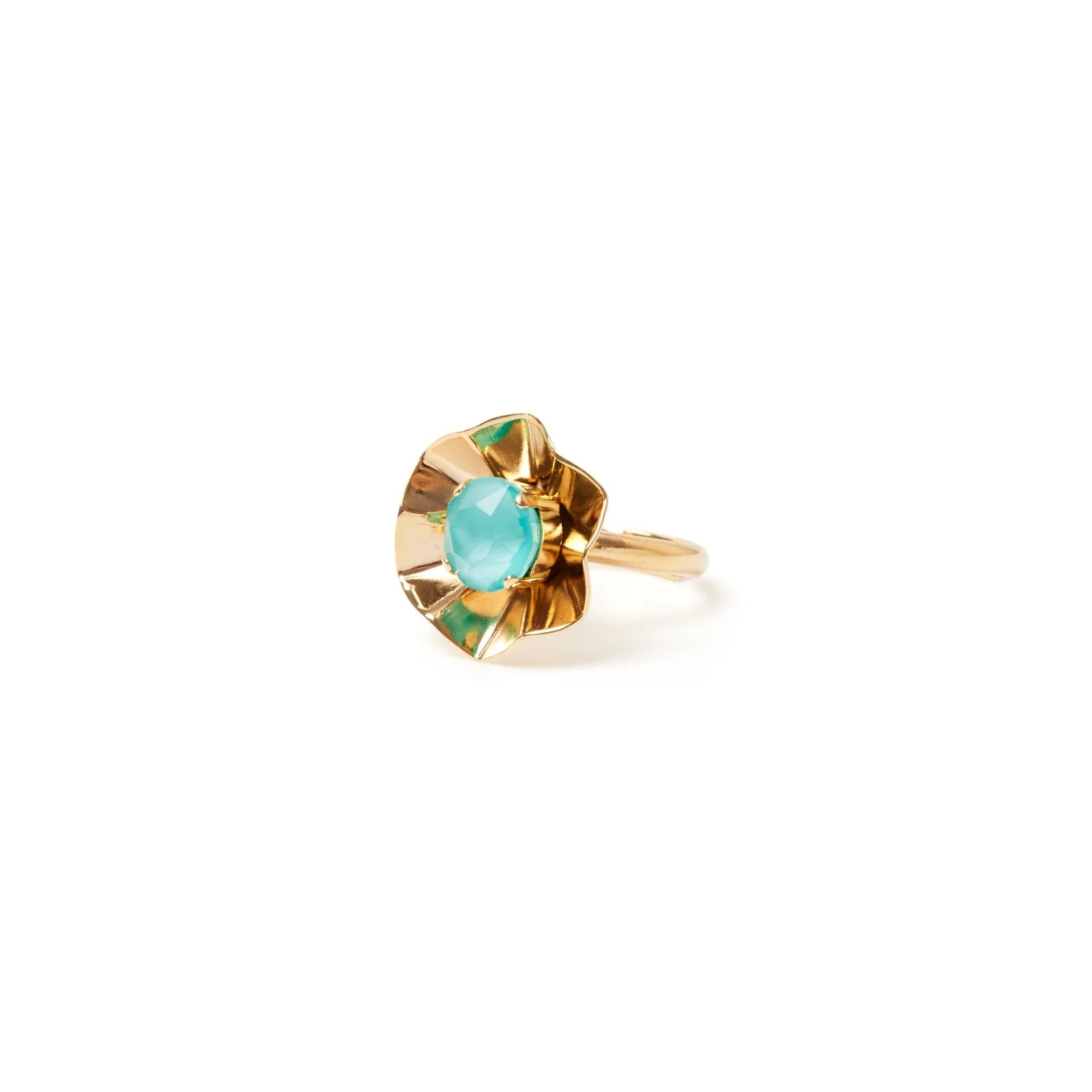 SODINI Anello Regolabile Ribera Turchese e Oro con Piccolo Fiore e Cristallo