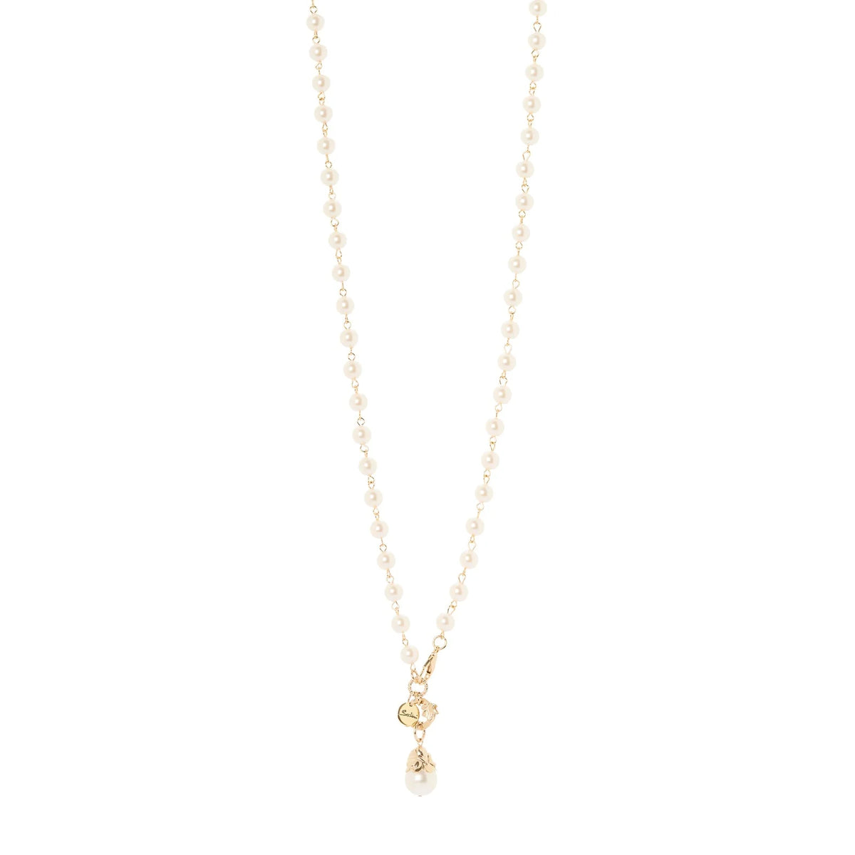 SODINI Collana Lunga Donna Daphne Oro con Perle Incatenate e Pendente Foglie 552518