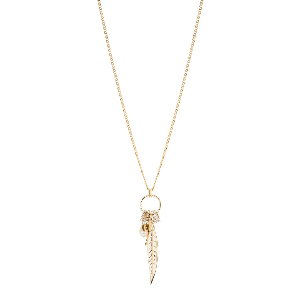 SODINI Collana Donna Daphne Oro con Catena Groumette, Perla, Zirconi e Foglie Pendenti 552524
