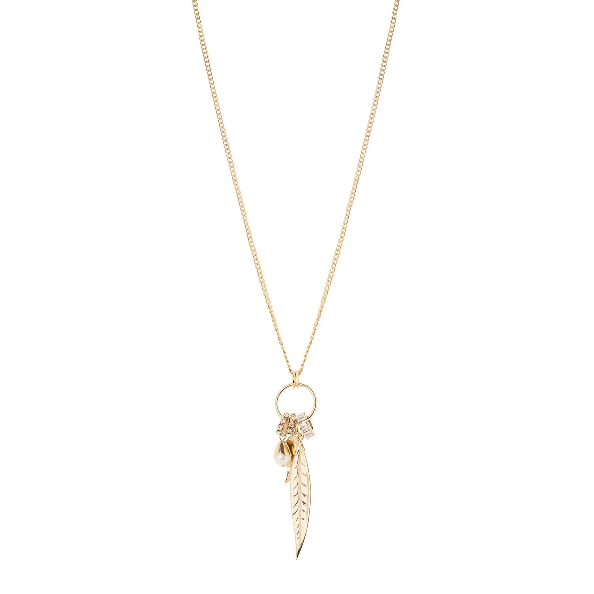 SODINI Collana Donna Daphne Oro con Catena Groumette, Perla, Zirconi e Foglie Pendenti 552524