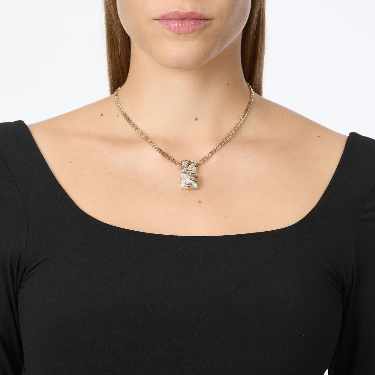 SODINI Collana Corta Donna Daphne Oro con Catena Groumette, Due Cristalli e Foglie Dorate 552525
