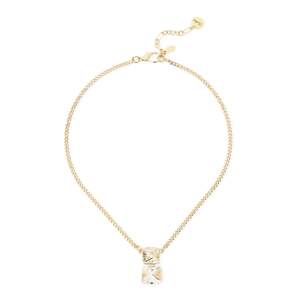 SODINI Collana Corta Donna Daphne Oro con Catena Groumette, Due Cristalli e Foglie Dorate 552525