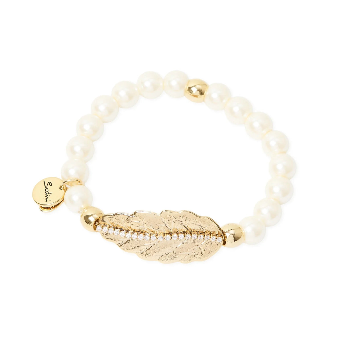 SODINI Bracciale Elastico Donna Daphne Oro con Perle, Foglia Dorata e Zirconi 552531