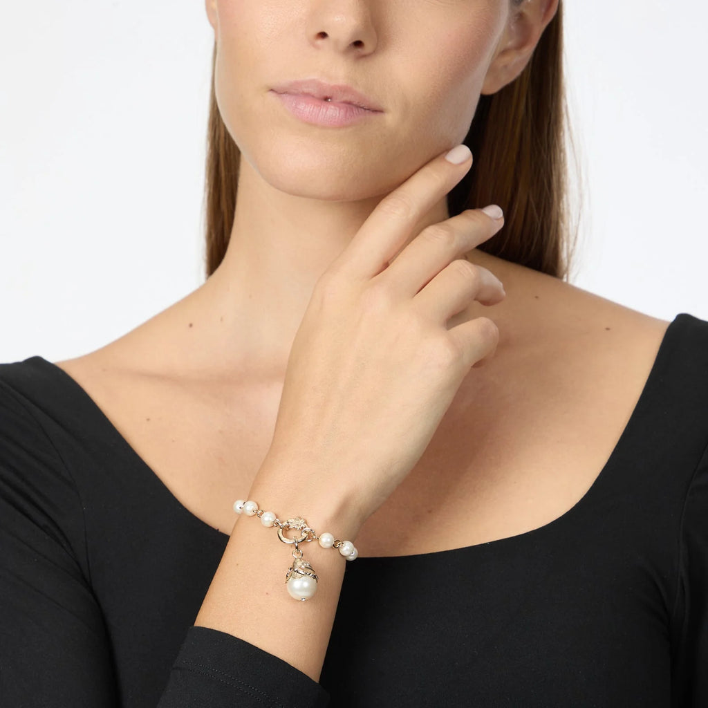 SODINI Bracciale Donna Daphne Oro con Perle Incatenate, Perla Pendente e Foglie Dorate 552533