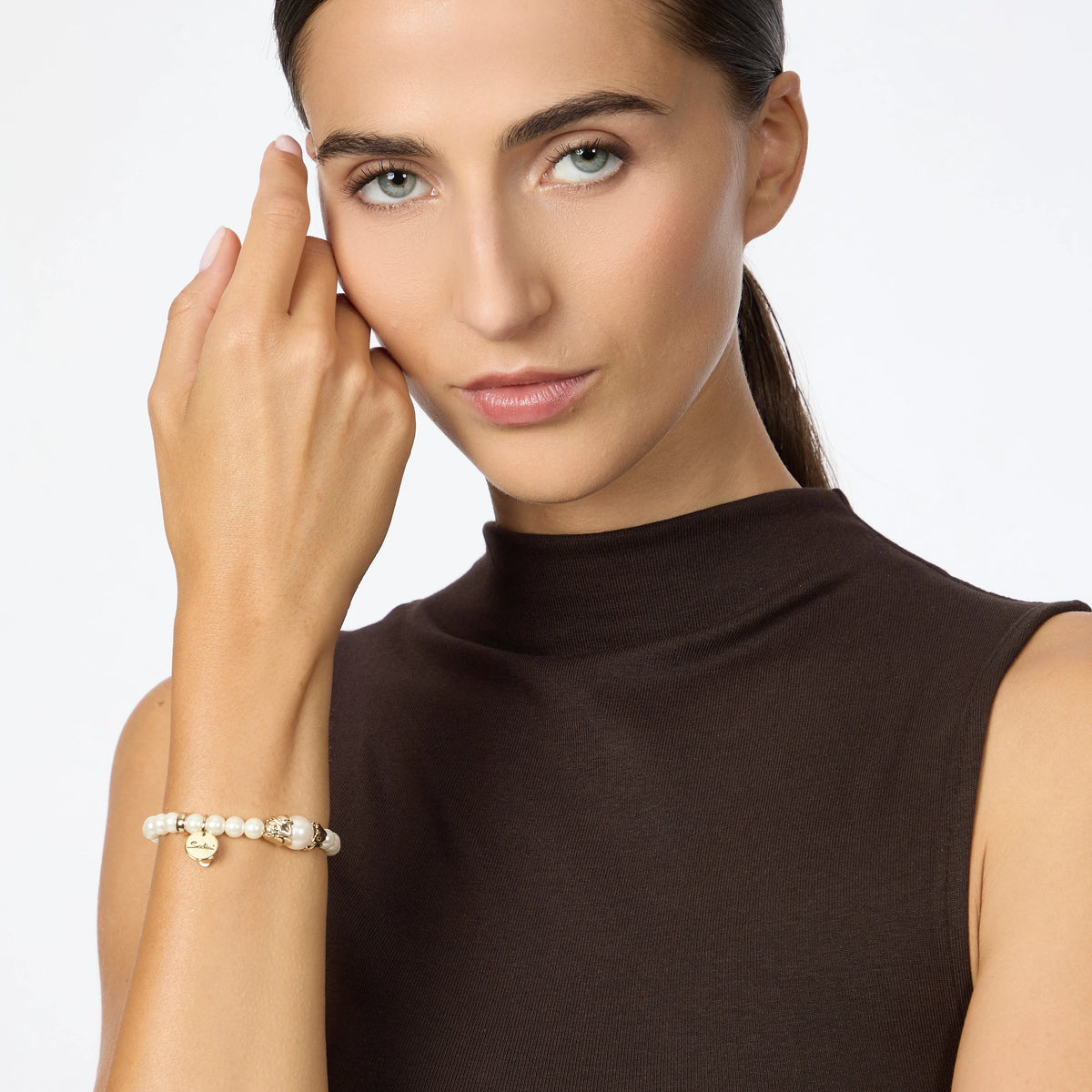 SODINI Bracciale Elastico Donna Daphne Oro con Perle e Foglie Dorate 552534