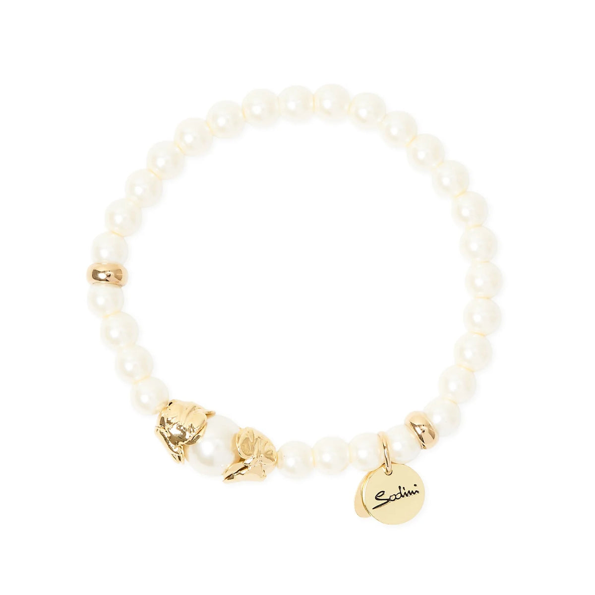 SODINI Bracciale Elastico Donna Daphne Oro con Perle e Foglie Dorate 552534