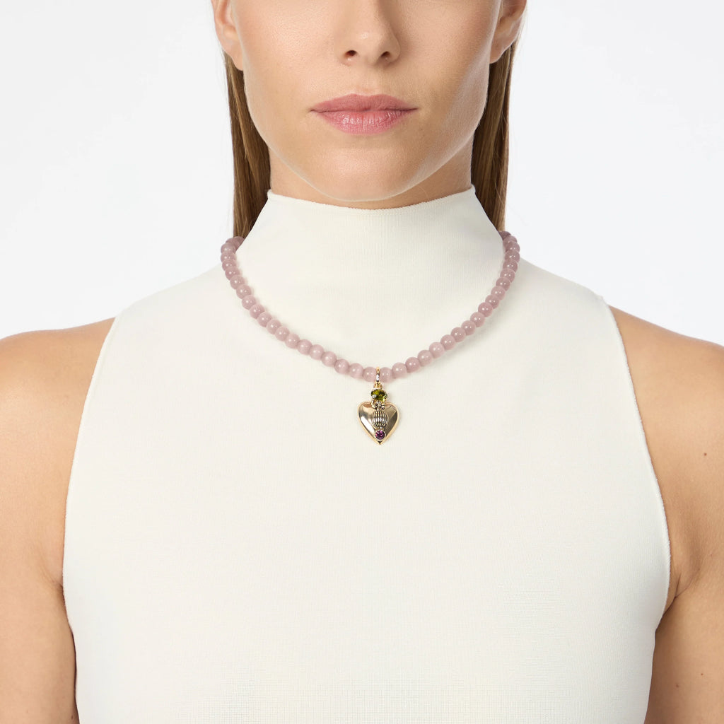 SODINI Collana Donna Naos Rosa e Oro con Sfere, Cuore Bombato e Cristalli 552583V