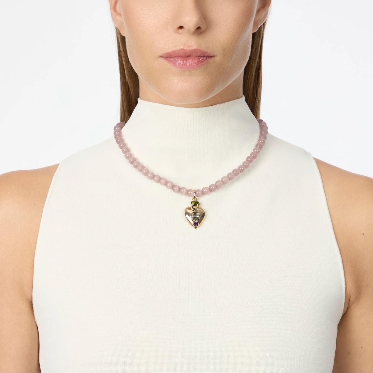 SODINI Collana Donna Naos Rosa e Oro con Sfere, Cuore Bombato e Cristalli 552583V