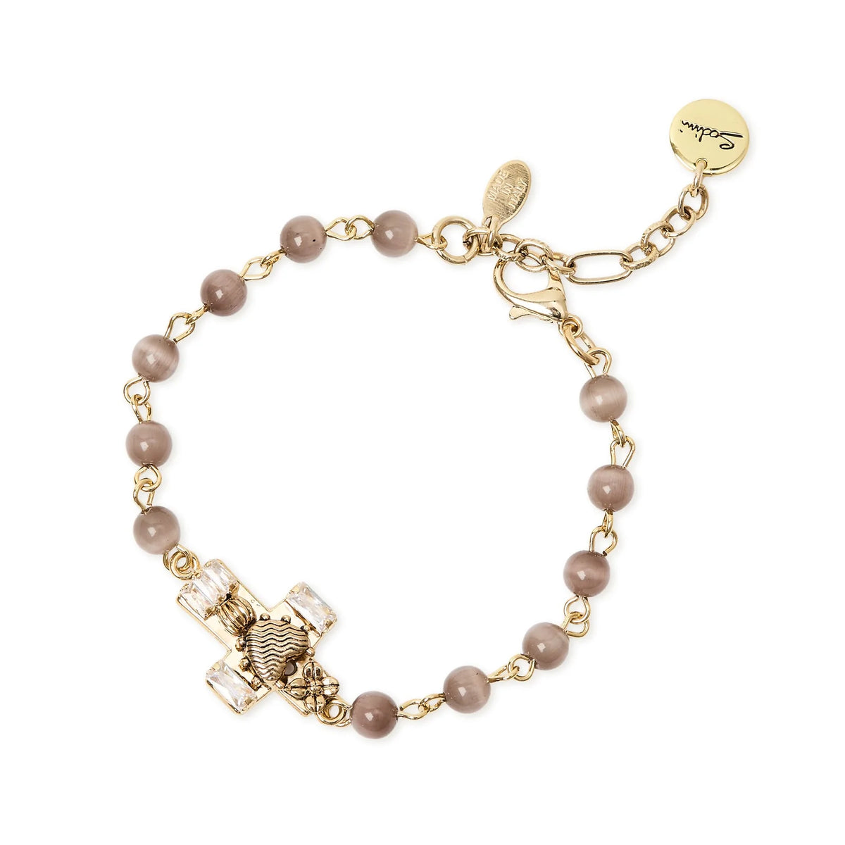 SODINI Bracciale Donna Naos Grigio e Oro con Sfere Incatenate e Croce con Zirconi 552591C