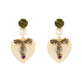 SODINI Orecchini Donna Naos Oro con Cristallo Olivina, Perla e Cuore Bombato Pendente 552594