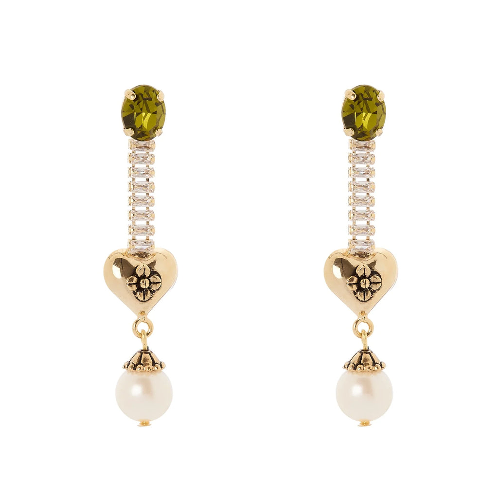 SODINI Orecchini Donna Naos Oro con Cristallo Olivina, Cuore e Perla 552597