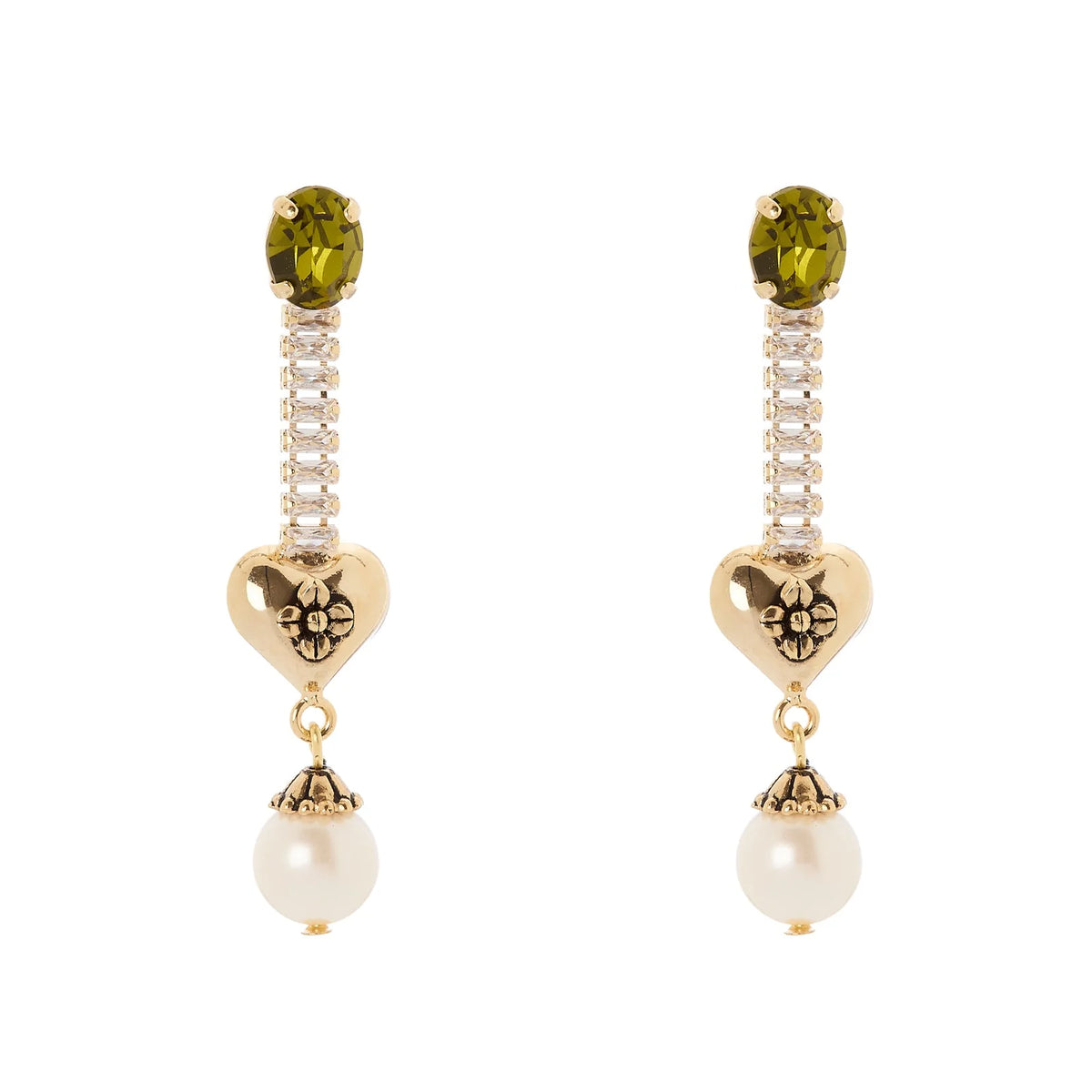SODINI Orecchini Donna Naos Oro con Cristallo Olivina, Cuore e Perla 552597
