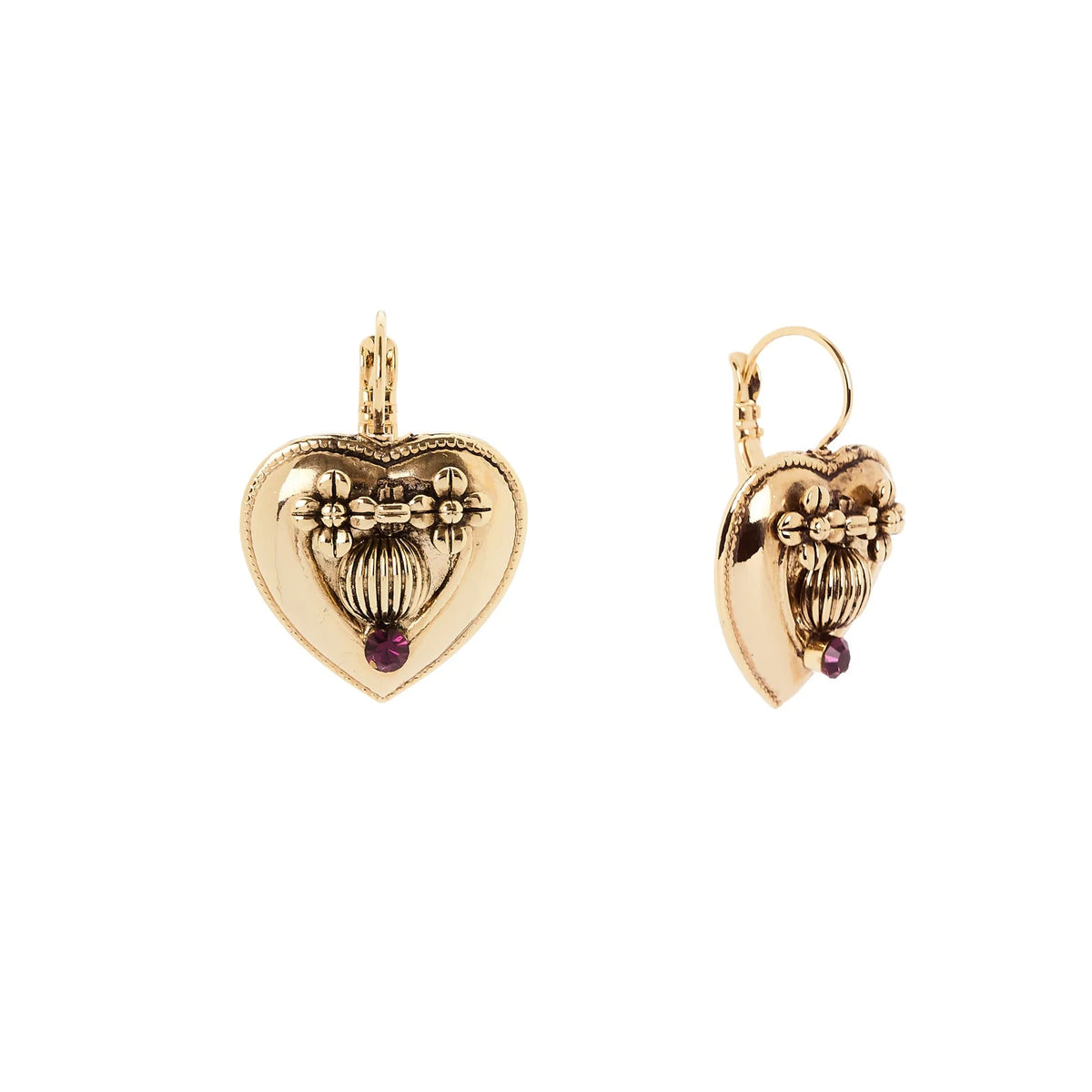 SODINI Orecchini Donna Naos Oro con Cuore Bombato, Cristallo Ametista e Monachella 552598