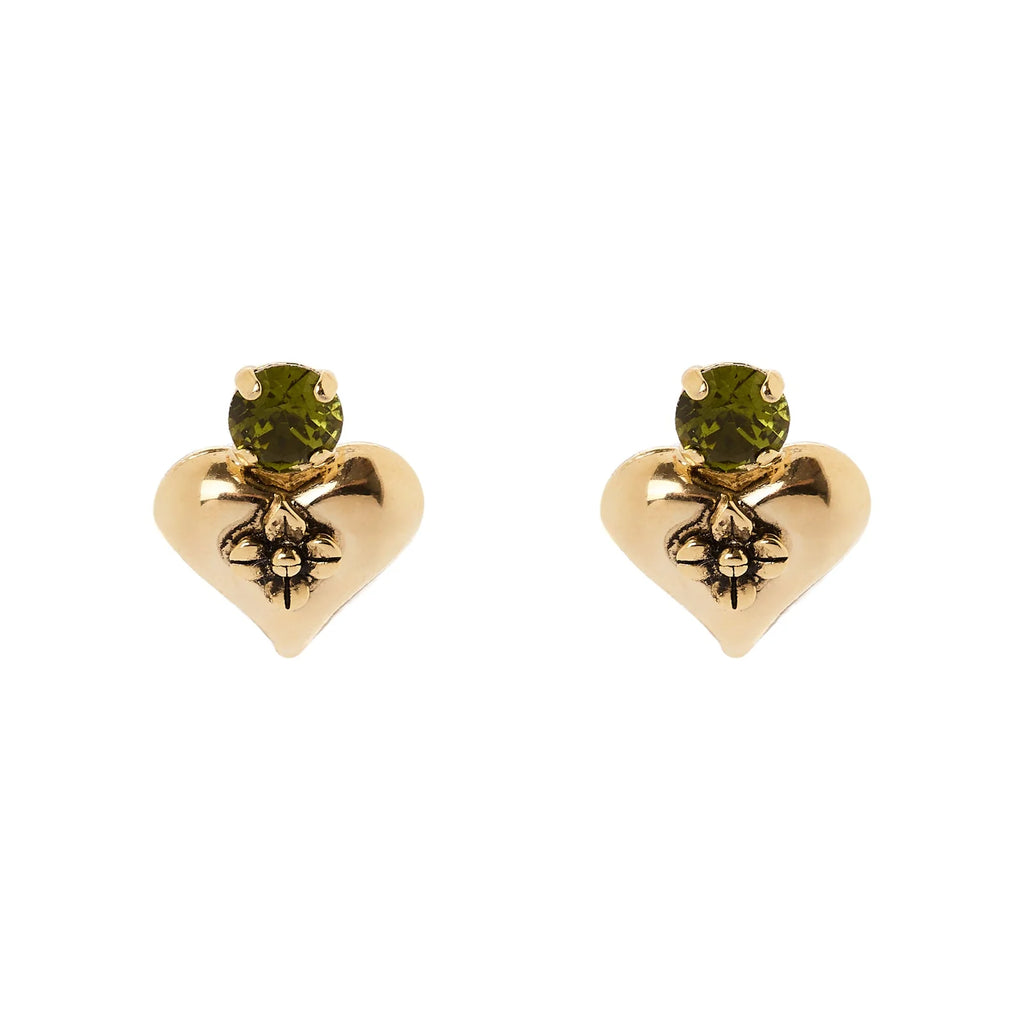 SODINI Orecchini Donna Naos Oro con Cuore Bombato e Cristallo Olivina 552601