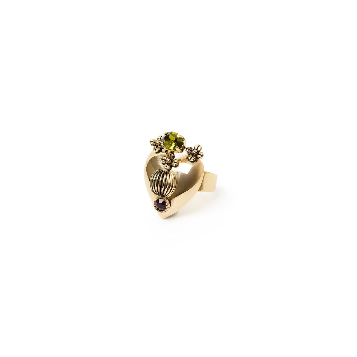 ODINI Anello Donna Naos Oro con Cuore Bombato e Cristalli Olivina e Ametista 552607