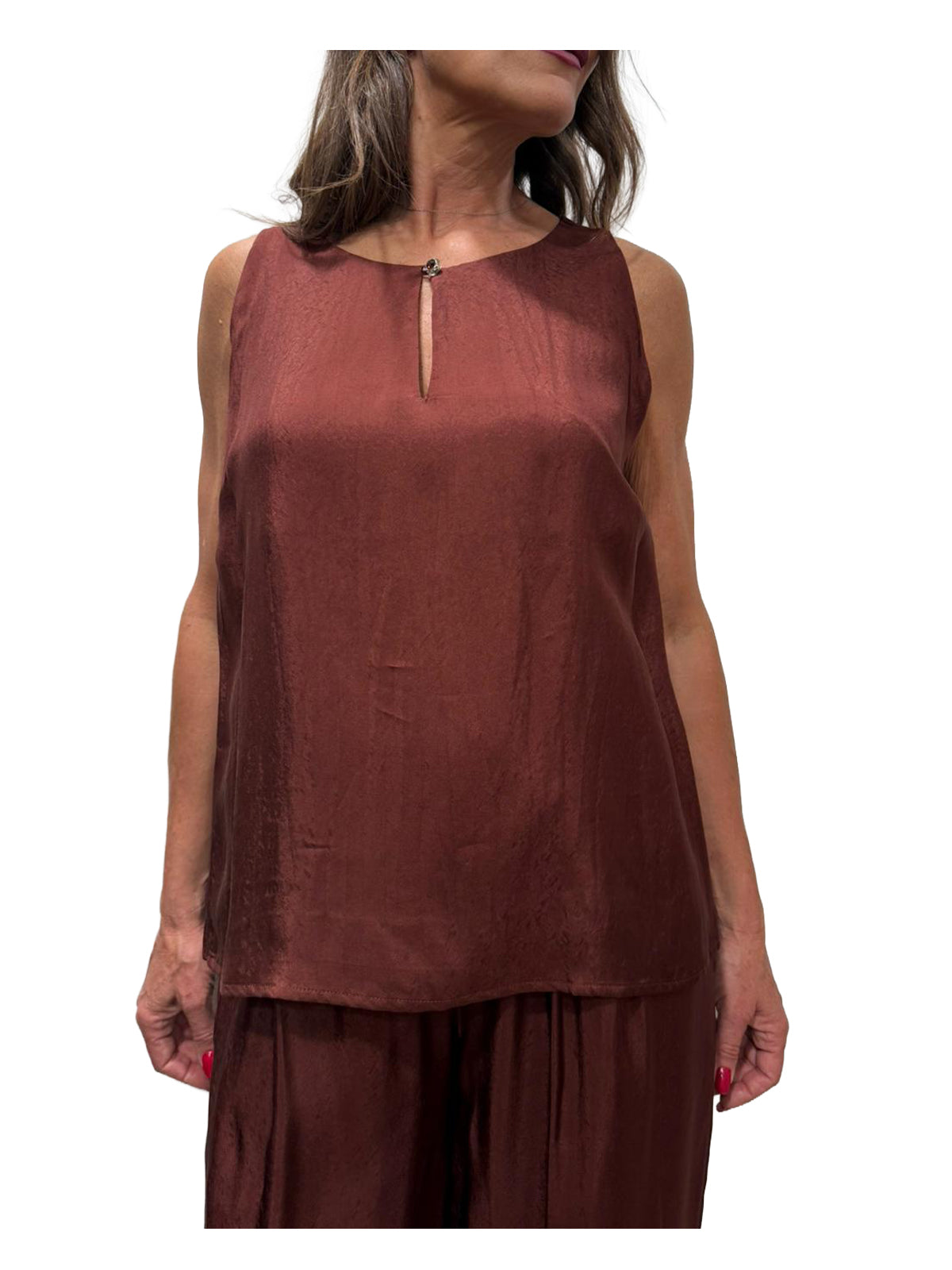 WU'SIDE canotta donna marrone in viscosa art. CTA 26327 Made in Italy