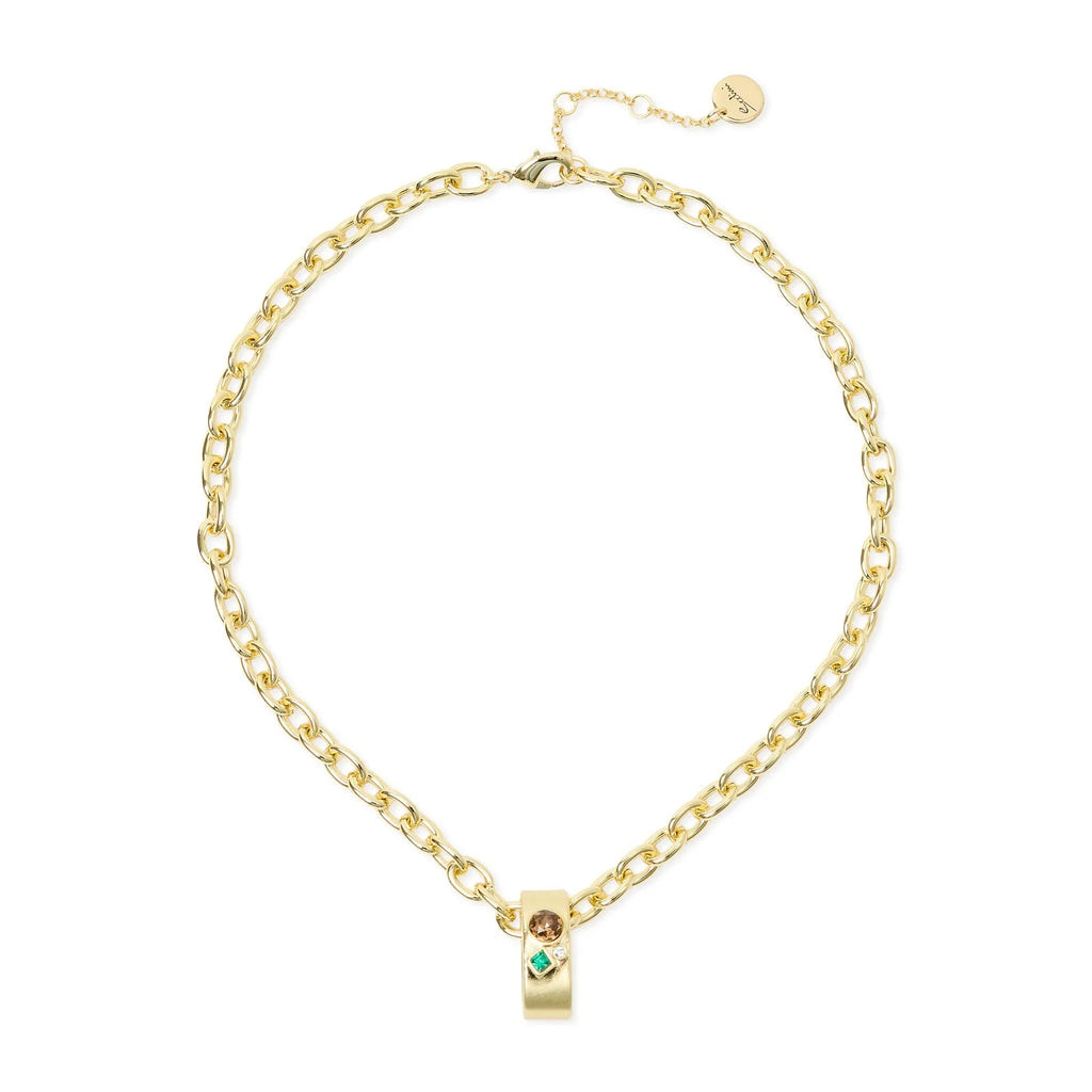 SODINI Collana Donna Emilia Oro Multicolor con Catena a Maglie Ovali, Pendente Rettangolare e Cristalli 800037W