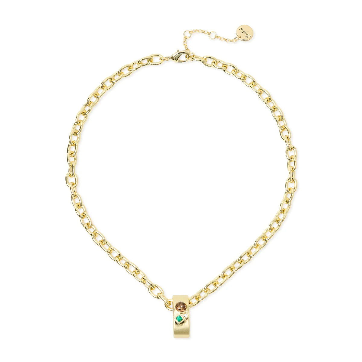 SODINI Collana Donna Emilia Oro Multicolor con Catena a Maglie Ovali, Pendente Rettangolare e Cristalli 800037W