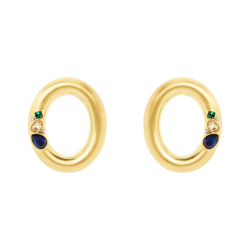 SODINI Orecchini Donna Emilia Multicolor Oro Satinato con Grande Anello Ovale e Cristalli 800048W