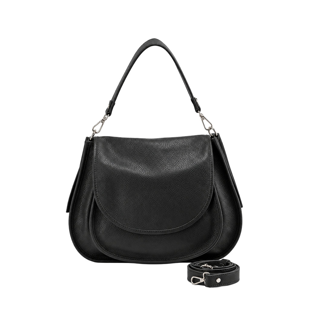RIPANI Bina 1081OJ Borsa a Spalla L Nera in Pelle Effetto Cervo Made in Italy