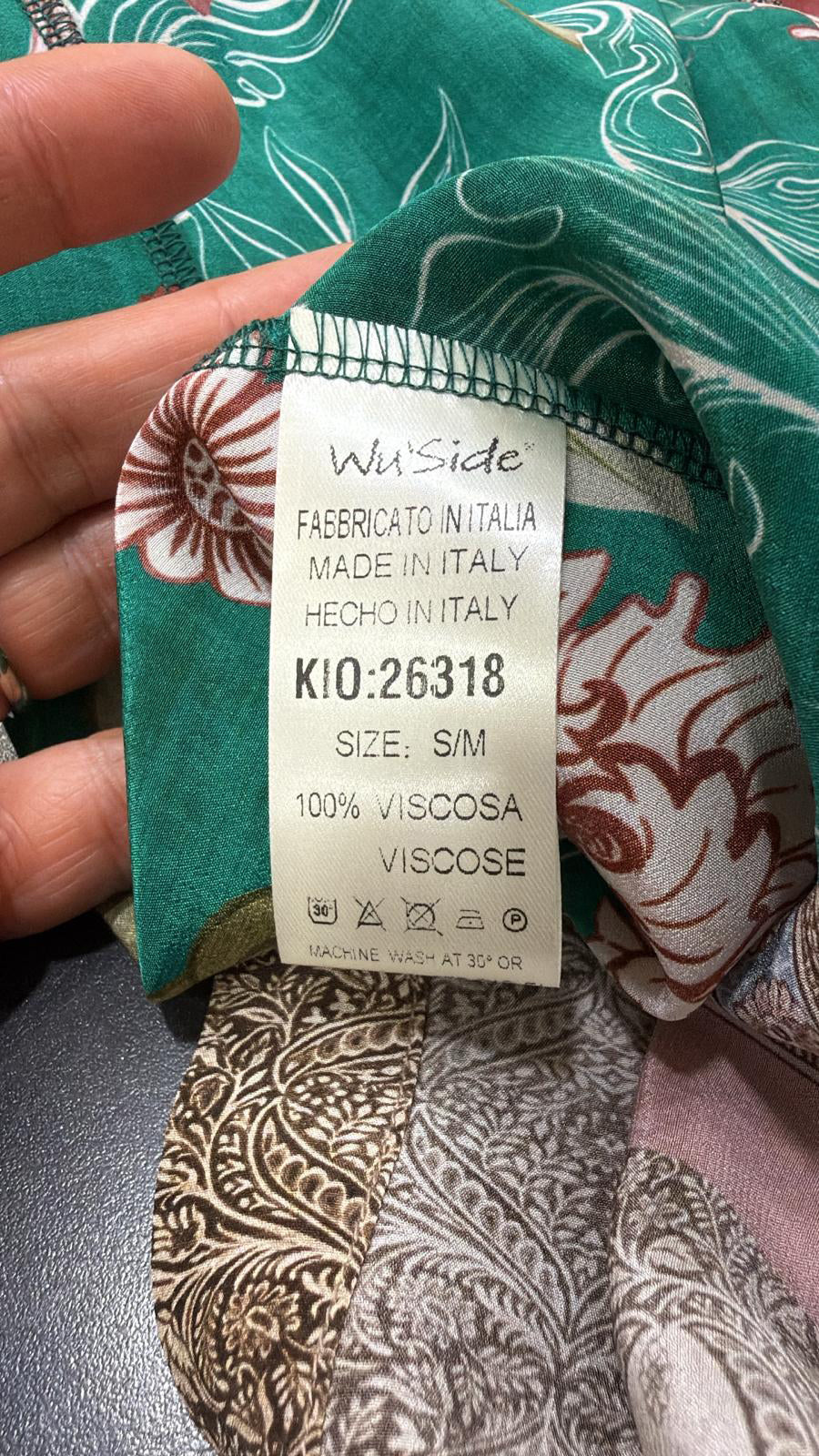 WU’SIDE kimono lungo donna fantasia verde smeraldo art. KIO 26318 in viscosa Made in Italy