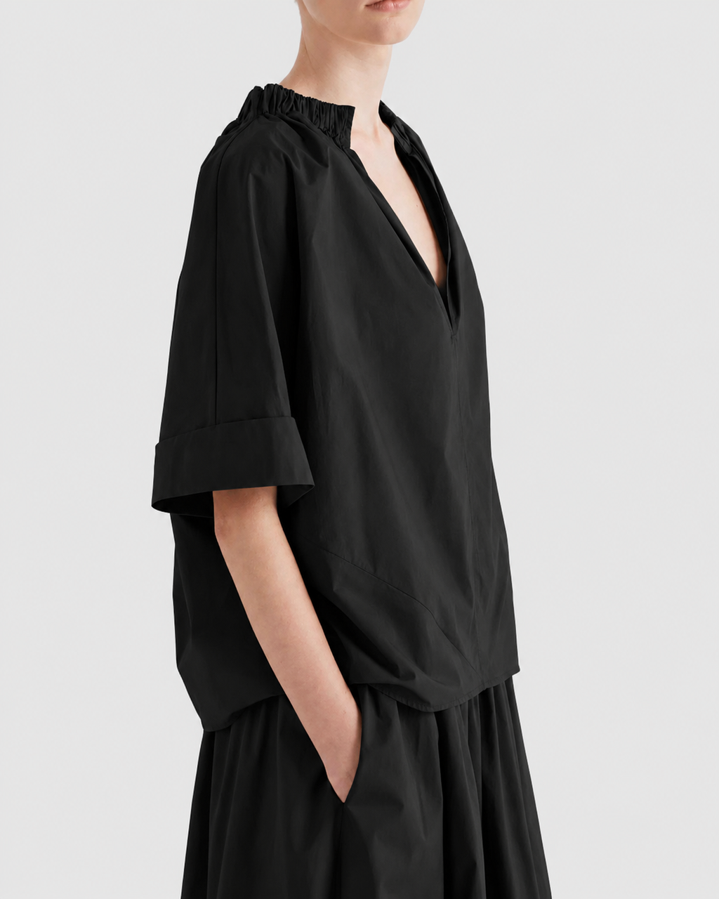 MEIMEIJ M6PA07 blusa donna cotone collo arricciato Made in Italy