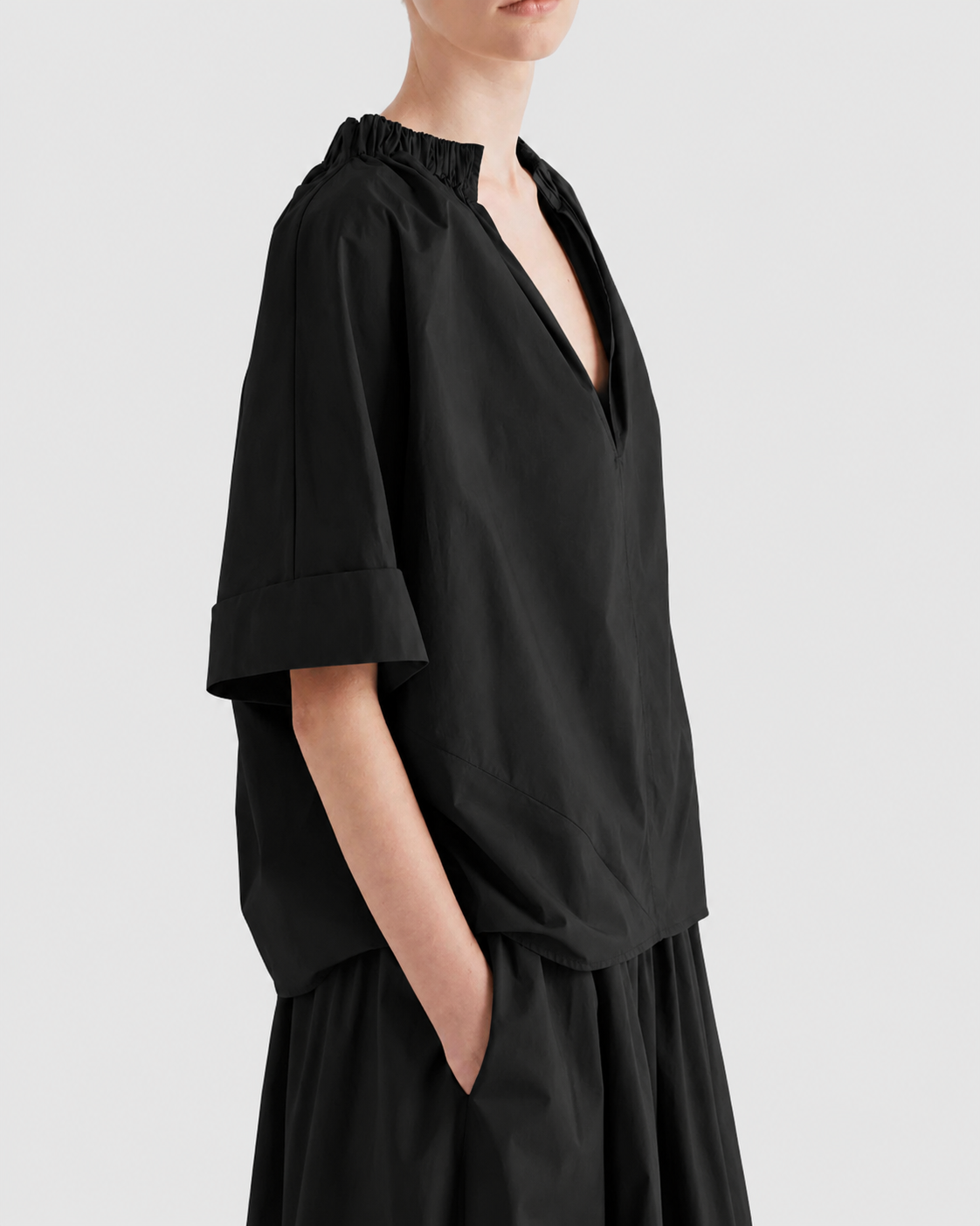 MEIMEIJ M6PA07 blusa donna cotone collo arricciato Made in Italy