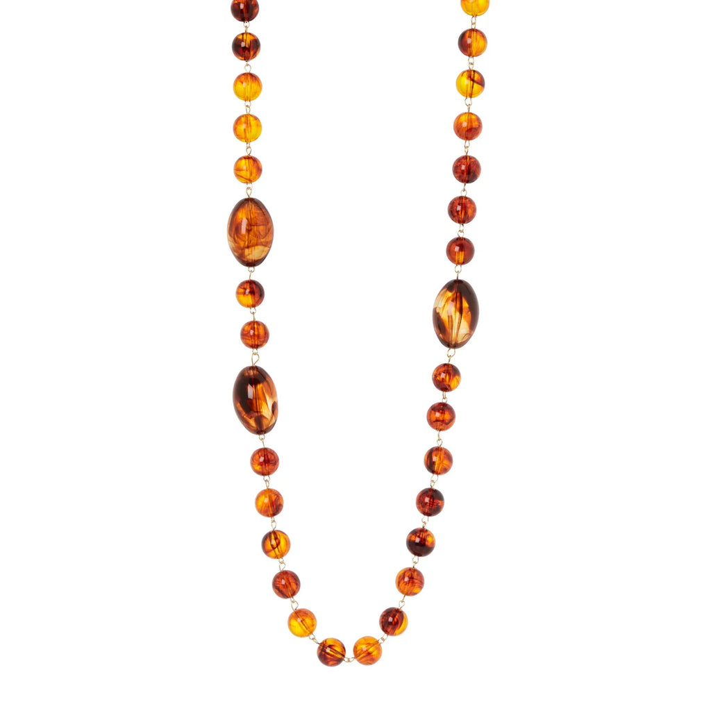 Sodini Collana Lunga Vieste Ambra e Oro con Boule ed Elementi Ovali Vieste 852288D
