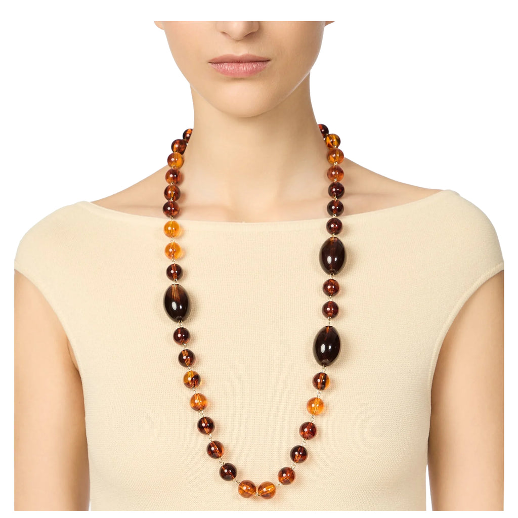 Sodini Collana Lunga Vieste Ambra e Oro con Boule ed Elementi Ovali Vieste 852288D