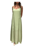WU’SIDE abito lungo donna con spalline verde salvia art. AB 26325 in viscosa Made in Italy
