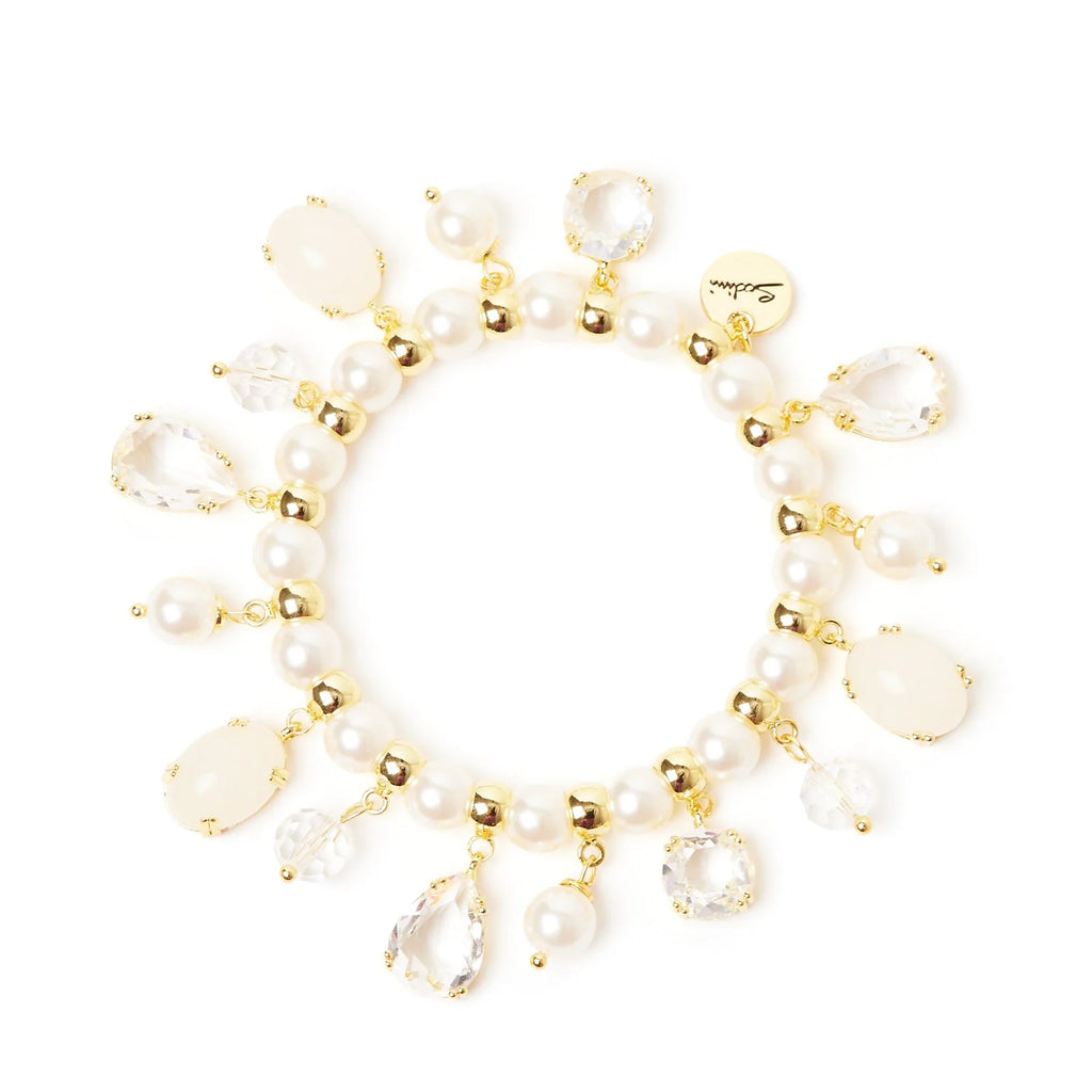 Sodini Bracciale Elastico Ninfa 912857A Bianco con Perle, Cristalli e Cabochon Pendenti