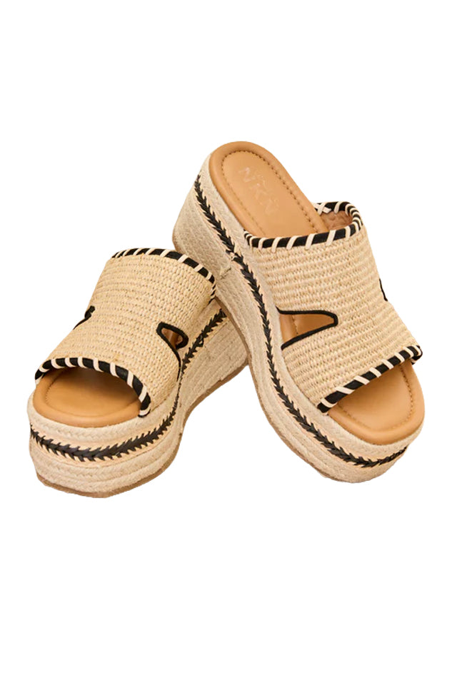 NEKANE ciabatta donna rafia beige dettagli nero soletta imbottita