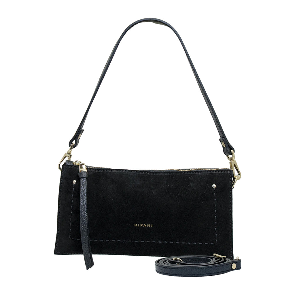 RIPANI Patrizia E335ON Borsa a Spalla S in Pelle Effetto Scamosciato nera con Tracolla Made in Italy