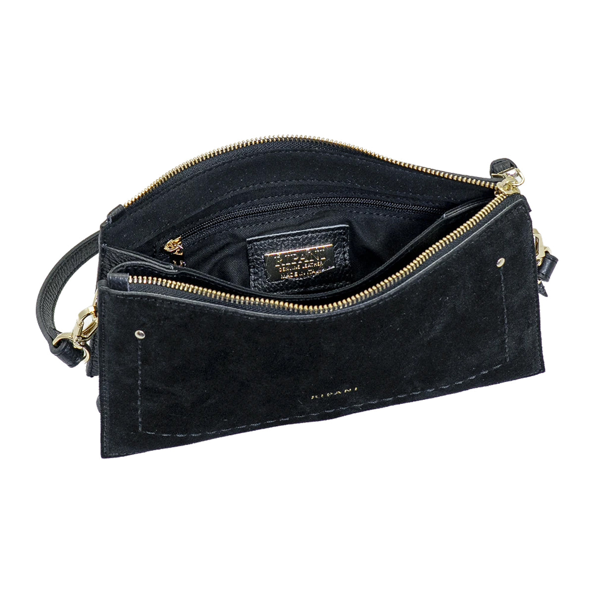 RIPANI Patrizia E335ON Borsa a Spalla S in Pelle Effetto Scamosciato nera con Tracolla Made in Italy