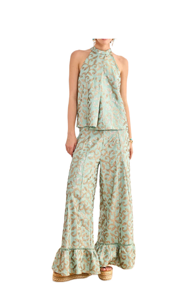 NEKANE Pantalone Donna Balza Fondo Zip Laterale FF.TERIN-000009 verde acqua/oro