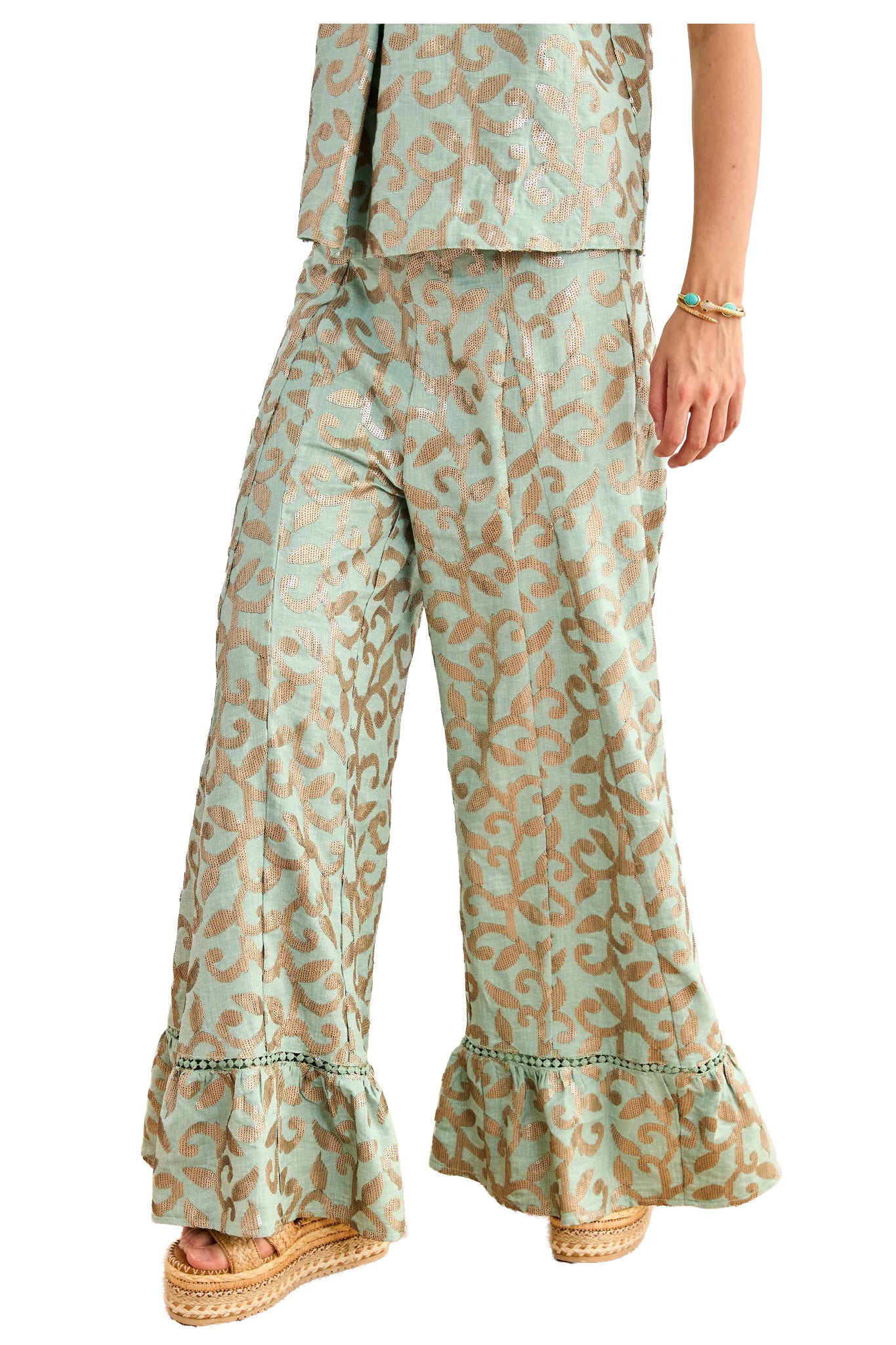 NEKANE Pantalone Donna Balza Fondo Zip Laterale FF.TERIN-000009 verde acqua/oro