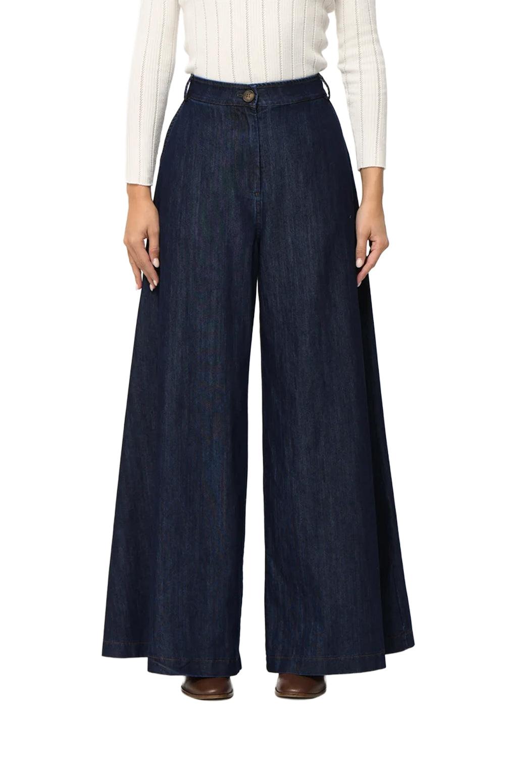 LA FEE MARABOUTEE Jeans Donna Vita Alta Gamba Larga ELOCO Made in Italy
