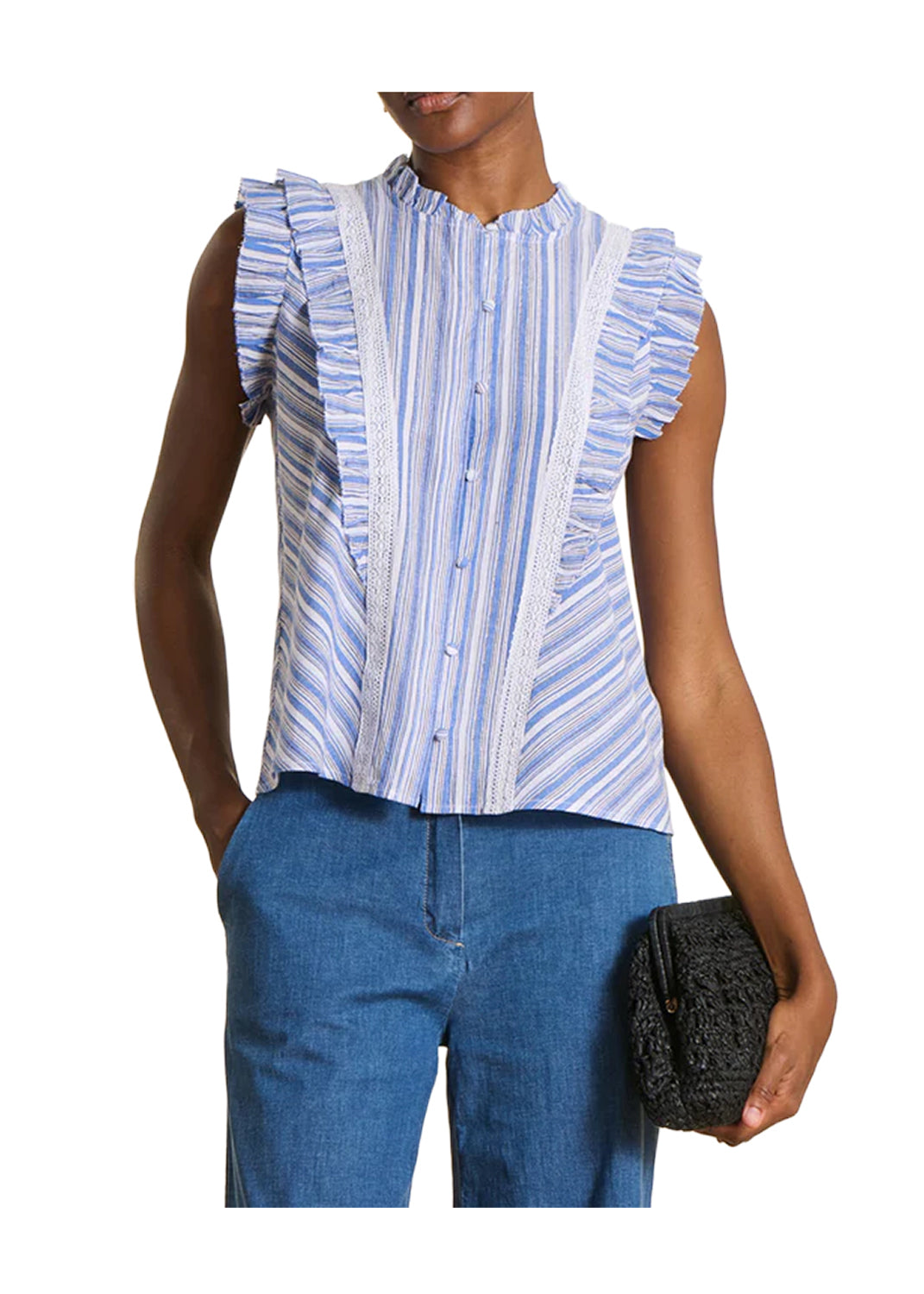 LA FEE MARABOUTEE CH-FLINA camicia righe pizzo Made India