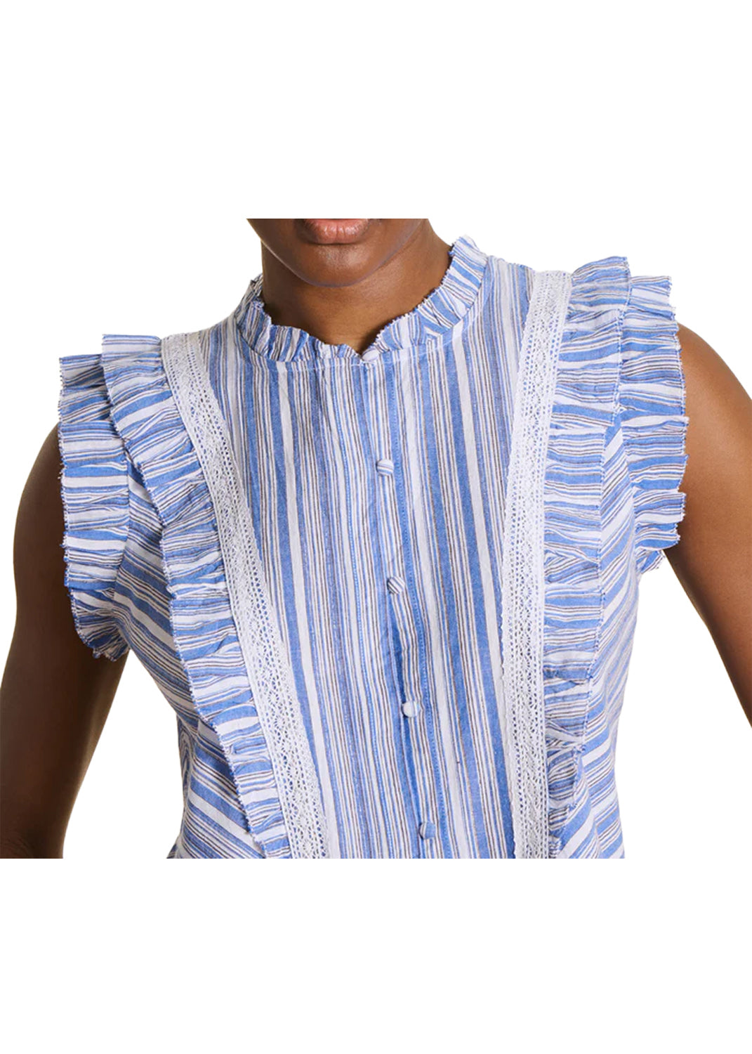 LA FEE MARABOUTEE CH-FLINA camicia righe pizzo Made India