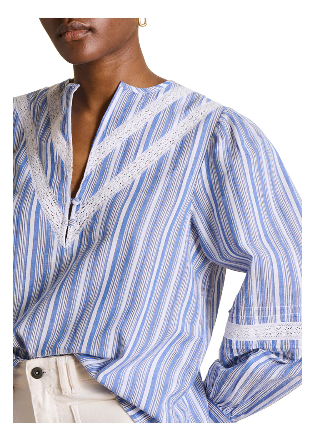 LA FEE MARABOUTEE TO-DANA camicia righe pizzo Made India