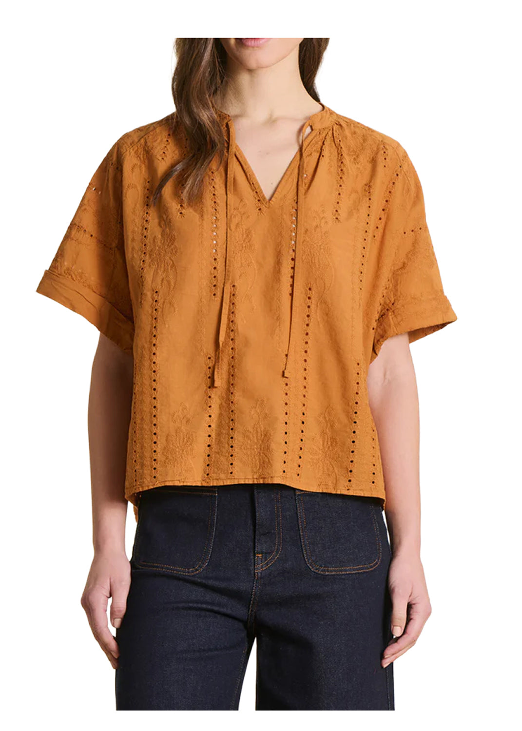 TO-FELINA-A LA FEE MARABOUTEE Blusa Ocra Ricamata Made in Italy