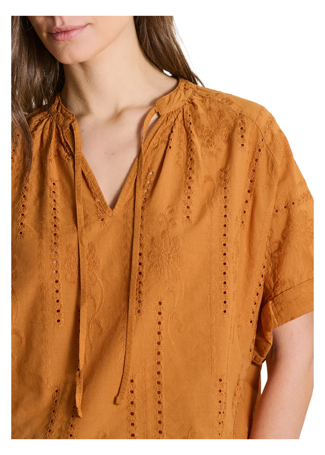 TO-FELINA-A LA FEE MARABOUTEE Blusa Ocra Ricamata Made in Italy